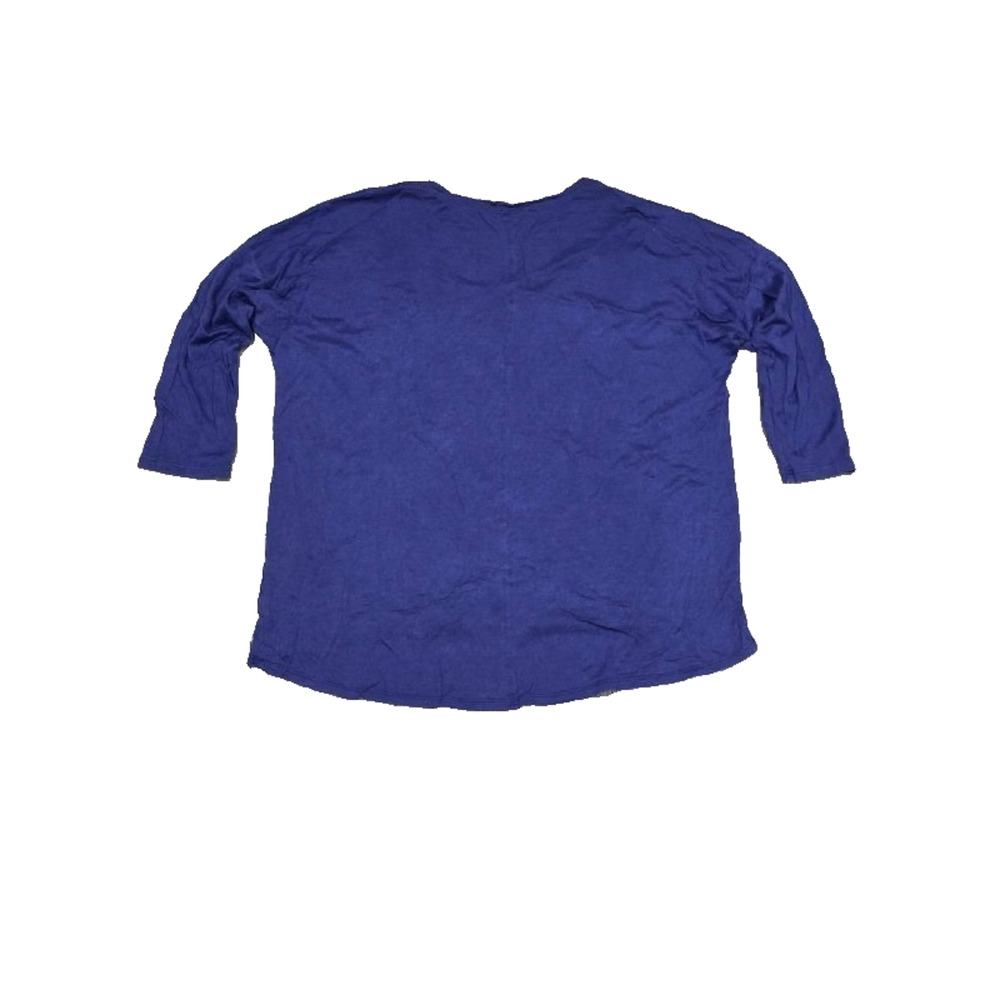 EILEEN FISHER Top Silk Cotton Stretch Jersey Crop 3/4 Crewneck Blue L A004184 - Picture 8 of 8